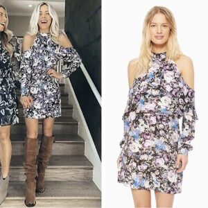 NWT Parker Noemi Cold-Shoulder Long Sleeve Vibrant Floral Silk Mini Dress Sexy